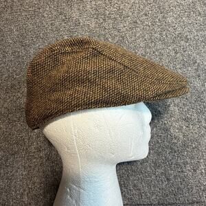 DPC Mens Brown Wool Blend Tweed Flat Ivy Cap Driving Newsboy Hat Size Medium